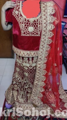 Velvet stone work Bridal lehenga